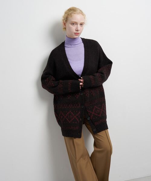 セール】Vネックジャガードニットカーディガン（ニット/セーター