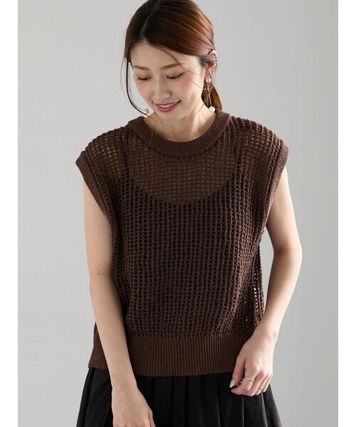 Te chichi（テチチ）の「テープヤーンメッシュベスト（ベスト・レディース・ブラウン/ブラック/キナリ・F）」の3枚目の写真