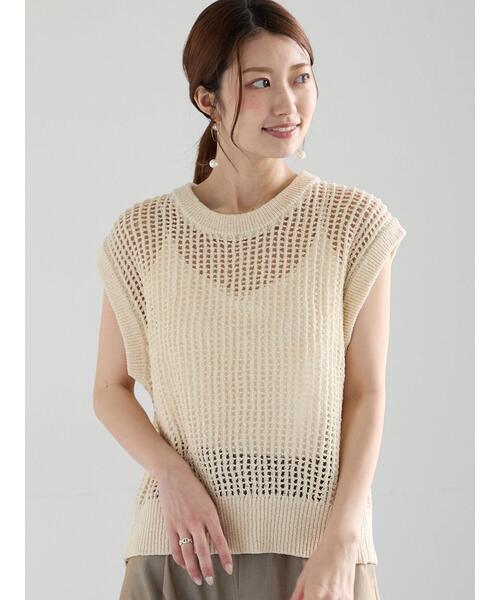 Te chichi（テチチ）の「テープヤーンメッシュベスト（ベスト・レディース・ブラウン/ブラック/キナリ・F）」の2枚目の写真