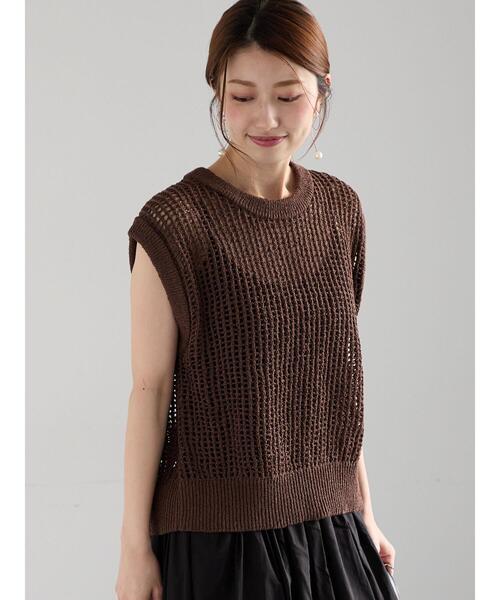 Te chichi（テチチ）の「テープヤーンメッシュベスト（ベスト・レディース・ブラウン/ブラック/キナリ・F）」の9枚目の写真