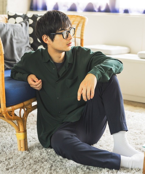 GLOBAL WORK（グローバルワーク）の「サラサマレギュラーシャツ/長袖/575772（シャツ/ブラウス・メンズ・グレイッシュベージュ/ブルー系4/チャコールグレー/ネイビー系8/グリーン/ブラウン系8・MEDIUM/SMALL/X-LARGE/LARGE/X-SMALL/XX-LARGE/XXX-LARGE）」の5枚目の写真