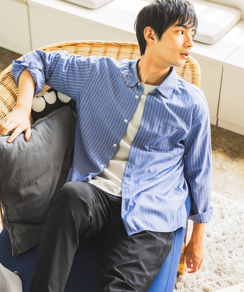 GLOBAL WORK（グローバルワーク）の「サラサマレギュラーシャツ/長袖/575772（シャツ/ブラウス・メンズ・グレイッシュベージュ/ブルー系4/チャコールグレー/ネイビー系8/グリーン/ブラウン系8・MEDIUM/SMALL/X-LARGE/LARGE/X-SMALL/XX-LARGE/XXX-LARGE）」の7枚目の写真