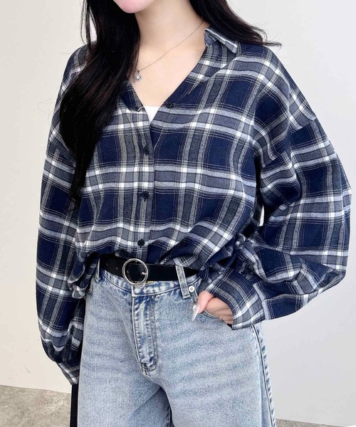 INGNI(イング)の「バックレースアップチェック柄裾タック/シャツ(シャツ/ブラウス・レディース・ブラウン系その他2/ブラック系/ネイビー系2・M)」の14枚目の写真