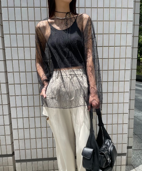 トップス msz ハートフロッキーキャンディスリーブブラウス トップス ブラウス