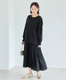 LAVEANGE（ラビアンジェ）の「【好機能シリーズ】吸湿発熱/静電気防止 ポンチ異素材切替ワンピース（ワンピース）」