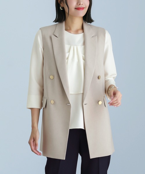 WHITE JOOLA(ホワイトジョーラ)の「【 洗える 】 ツイルテーラードダブルジレ(ベスト・レディース・ネイビー/グレイッシュベージュ・M/L)」の2枚目の写真