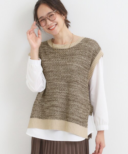SHOO・LA・RUE（シューラルー）の「【2点セット/S-LL】着回しいろいろ 編み柄ベスト×ブラウス（ニット/セーター・レディース・ブラック/ダークブラウン・01/02/03/04）」の2枚目の写真