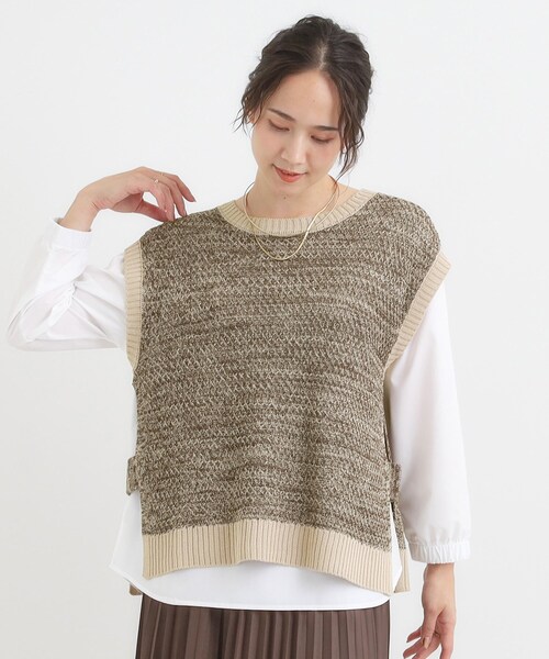 SHOO・LA・RUE（シューラルー）の「【2点セット/S-LL】着回しいろいろ 編み柄ベスト×ブラウス（ニット/セーター・レディース・ブラック/ダークブラウン・01/02/03/04）」の7枚目の写真