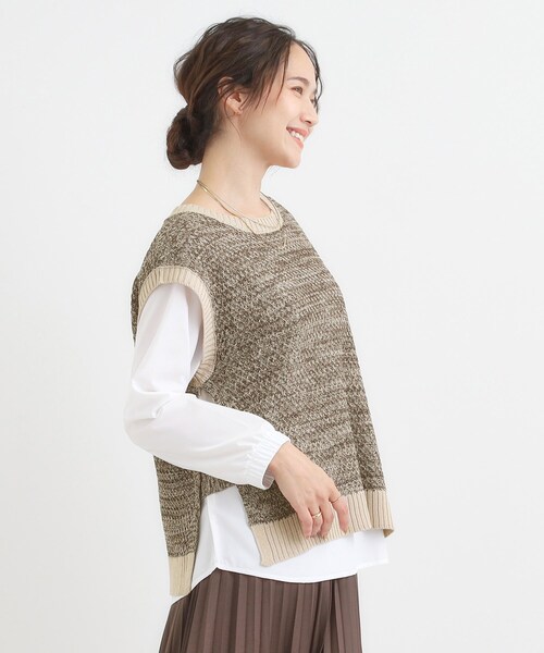 SHOO・LA・RUE（シューラルー）の「【2点セット/S-LL】着回しいろいろ 編み柄ベスト×ブラウス（ニット/セーター・レディース・ブラック/ダークブラウン・01/02/03/04）」の8枚目の写真
