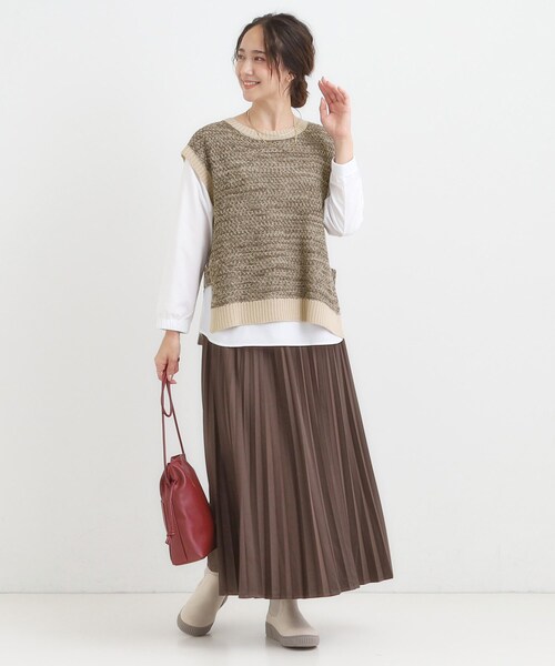 SHOO・LA・RUE（シューラルー）の「【2点セット/S-LL】着回しいろいろ 編み柄ベスト×ブラウス（ニット/セーター・レディース・ブラック/ダークブラウン・01/02/03/04）」の9枚目の写真