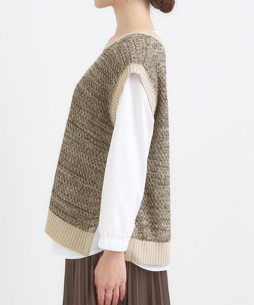 SHOO・LA・RUE（シューラルー）の「【2点セット/S-LL】着回しいろいろ 編み柄ベスト×ブラウス（ニット/セーター・レディース・ブラック/ダークブラウン・01/02/03/04）」の12枚目の写真