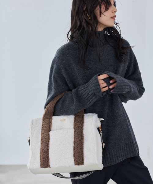 BARNYARDSTORM（バンヤードストーム）の「BARNYARDSTORM / ジャガードテープスクエアボアトート【WEB限定カラー】（トートバッグ・レディース・モカ/ホワイト/ライトグレー・FREE）」の2枚目の写真