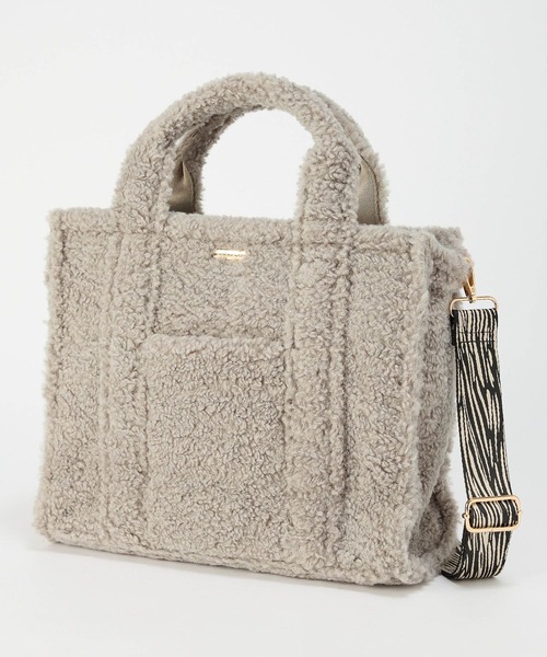 BARNYARDSTORM（バンヤードストーム）の「BARNYARDSTORM / ジャガードテープスクエアボアトート【WEB限定カラー】（トートバッグ・レディース・モカ/ホワイト/ライトグレー・FREE）」の4枚目の写真