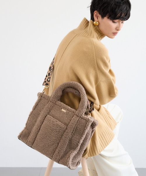 BARNYARDSTORM（バンヤードストーム）の「BARNYARDSTORM / ジャガードテープスクエアボアトート【WEB限定カラー】（トートバッグ・レディース・モカ/ホワイト/ライトグレー・FREE）」の21枚目の写真