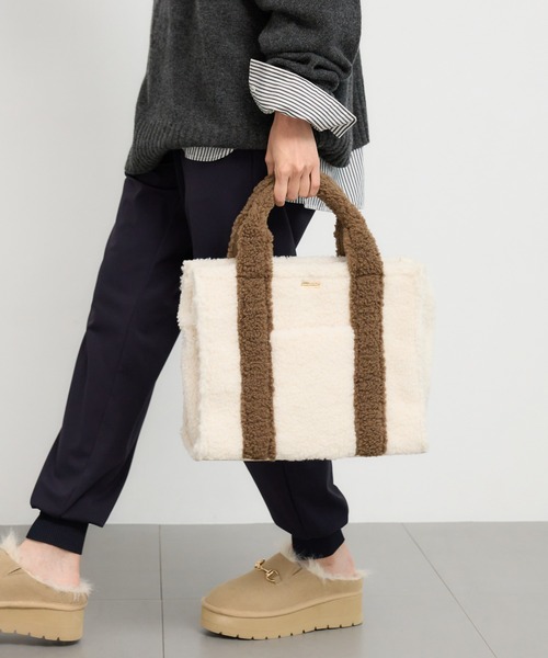 BARNYARDSTORM（バンヤードストーム）の「BARNYARDSTORM / ジャガードテープスクエアボアトート【WEB限定カラー】（トートバッグ・レディース・モカ/ホワイト/ライトグレー・FREE）」の18枚目の写真