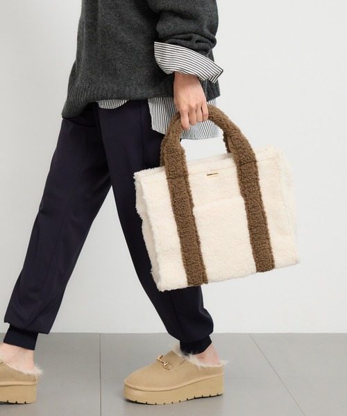 BARNYARDSTORM（バンヤードストーム）の「BARNYARDSTORM / ジャガードテープスクエアボアトート【WEB限定カラー】（トートバッグ・レディース・モカ/ホワイト/ライトグレー・FREE）」の19枚目の写真