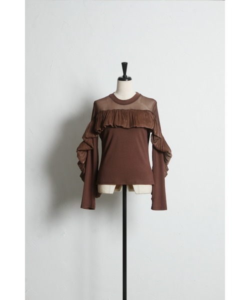&. NOSTALGIA（アンドドットノスタルジア）の「シフォンドッキングシアーＴ（Tシャツ/カットソー・レディース・ブラウン/ブラック・M）」の12枚目の写真