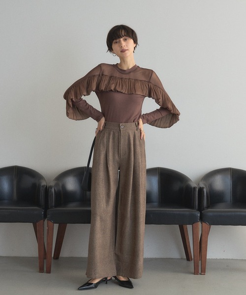 &. NOSTALGIA（アンドドットノスタルジア）の「シフォンドッキングシアーＴ（Tシャツ/カットソー・レディース・ブラウン/ブラック・M）」の16枚目の写真