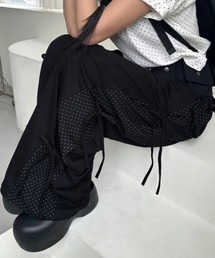 無地×ドット柄テックワイドパンツ