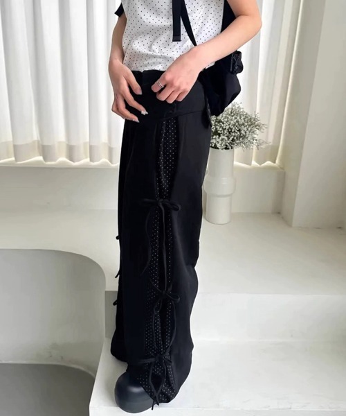 ReRe(リリ)の「無地×ドット柄テックワイドパンツ(その他パンツ・レディース・ブルー/ブラック・FREE)」の10枚目の写真