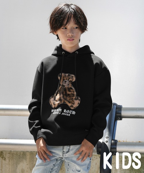 adamsJUGGLER（アダムスジャグラー）の「レオパード/F ベアーフーディーキッズ（パーカー・キッズ・ホワイト/ブラック・100/110/120/130/150）」の2枚目の写真