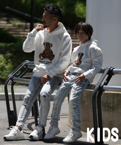 adamsJUGGLER（アダムスジャグラー）の「レオパード/F ベアーフーディーキッズ（パーカー・キッズ・ホワイト/ブラック・100/110/120/130/150）」の4枚目の写真