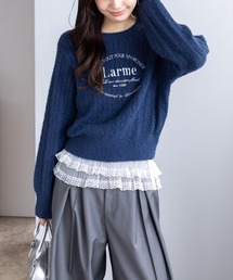 clear | フロント刺繍シャギーケーブルニットトップス[着回し力抜群 ガーリー カジュアル]≪AW新作≫(ニット/セーター)