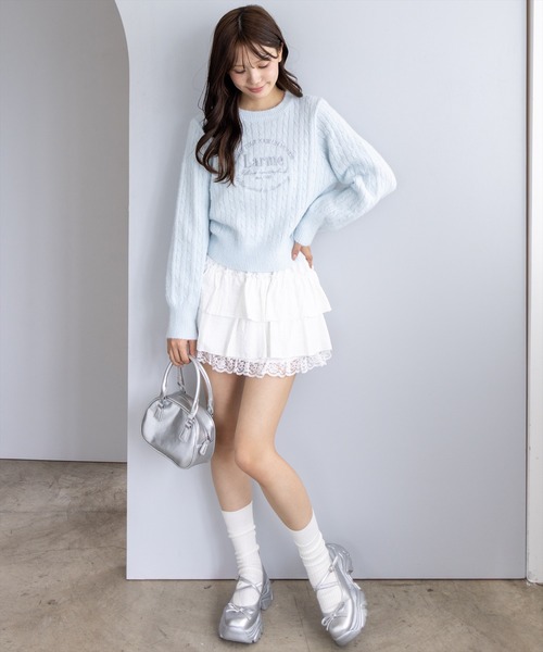 clear（クリア）の「フロント刺繍シャギーケーブルニットトップス[着回し力抜群 ガーリー カジュアル]≪AW新作≫（ニット/セーター・レディース・サックスブルー/アイボリー/グレー/ネイビー/ピンク・F）」の20枚目の写真