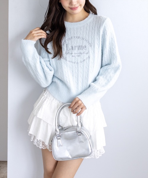 clear（クリア）の「フロント刺繍シャギーケーブルニットトップス[着回し力抜群 ガーリー カジュアル]≪AW新作≫（ニット/セーター・レディース・サックスブルー/アイボリー/グレー/ネイビー/ピンク・F）」の19枚目の写真