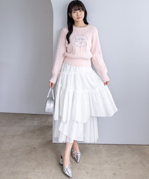 clear（クリア）の「フロント刺繍シャギーケーブルニットトップス[着回し力抜群 ガーリー カジュアル]≪AW新作≫（ニット/セーター・レディース・サックスブルー/アイボリー/グレー/ネイビー/ピンク・F）」の18枚目の写真