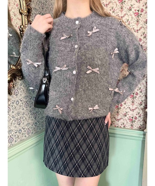 PHILLY(フィリー)の「モヘアタッチミニリボンニットカーディガン(カーディガン/ボレロ・レディース・アイボリー/グレー・FREE)」の2枚目の写真