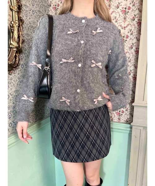 PHILLY(フィリー)の「モヘアタッチミニリボンニットカーディガン(カーディガン/ボレロ・レディース・アイボリー/グレー・FREE)」の3枚目の写真