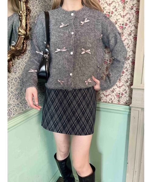 PHILLY(フィリー)の「モヘアタッチミニリボンニットカーディガン(カーディガン/ボレロ・レディース・アイボリー/グレー・FREE)」の4枚目の写真