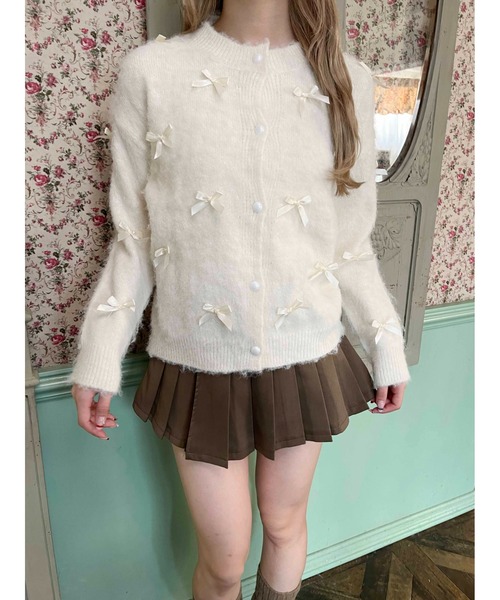 PHILLY(フィリー)の「モヘアタッチミニリボンニットカーディガン(カーディガン/ボレロ・レディース・アイボリー/グレー・FREE)」の6枚目の写真