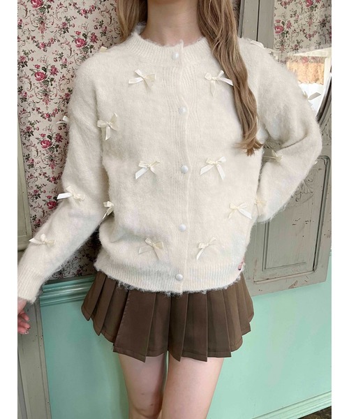 PHILLY(フィリー)の「モヘアタッチミニリボンニットカーディガン(カーディガン/ボレロ・レディース・アイボリー/グレー・FREE)」の7枚目の写真