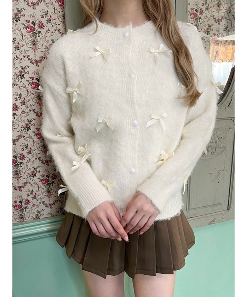 PHILLY(フィリー)の「モヘアタッチミニリボンニットカーディガン(カーディガン/ボレロ・レディース・アイボリー/グレー・FREE)」の8枚目の写真