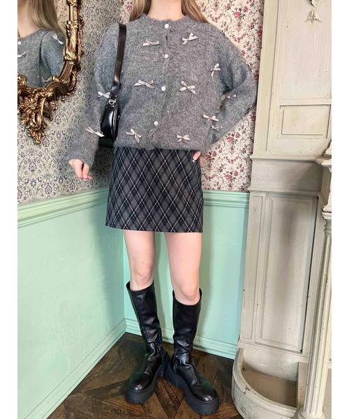 PHILLY(フィリー)の「モヘアタッチミニリボンニットカーディガン(カーディガン/ボレロ・レディース・アイボリー/グレー・FREE)」の5枚目の写真