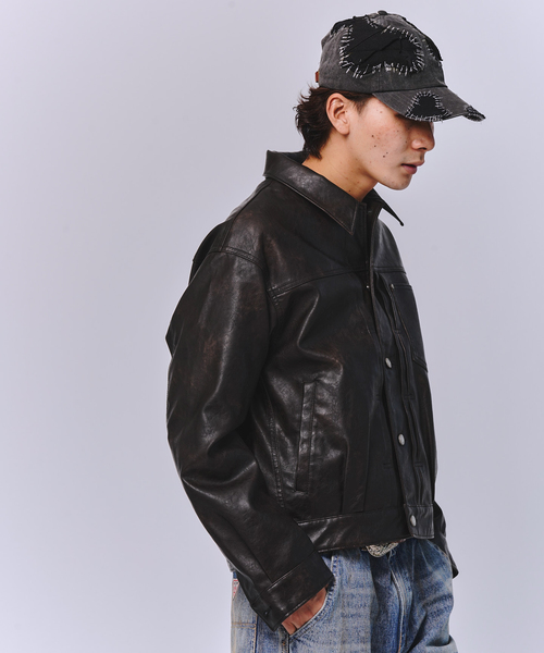 JOINT WORKS（ジョイントワークス）の「フェードレザー トラッカーブルゾン / Faded Faux Leather Tracker Blouson（ブルゾン・メンズ・ブラック/ブラウン・MEDIUM/LARGE）」の14枚目の写真