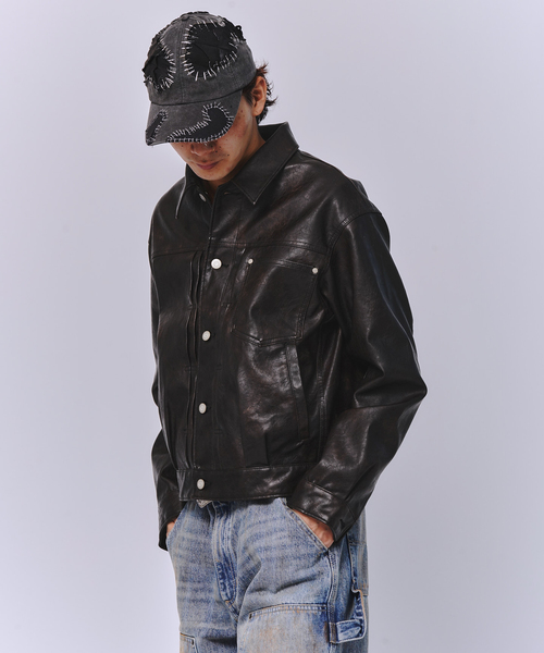JOINT WORKS（ジョイントワークス）の「フェードレザー トラッカーブルゾン / Faded Faux Leather Tracker Blouson（ブルゾン・メンズ・ブラック/ブラウン・MEDIUM/LARGE）」の16枚目の写真