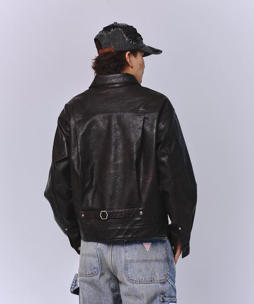 JOINT WORKS（ジョイントワークス）の「フェードレザー トラッカーブルゾン / Faded Faux Leather Tracker Blouson（ブルゾン・メンズ・ブラック/ブラウン・MEDIUM/LARGE）」の18枚目の写真