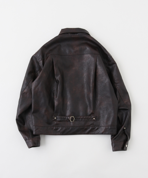 JOINT WORKS（ジョイントワークス）の「フェードレザー トラッカーブルゾン / Faded Faux Leather Tracker Blouson（ブルゾン・メンズ・ブラック/ブラウン・MEDIUM/LARGE）」の5枚目の写真