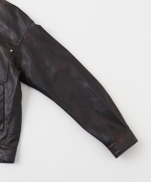 JOINT WORKS（ジョイントワークス）の「フェードレザー トラッカーブルゾン / Faded Faux Leather Tracker Blouson（ブルゾン・メンズ・ブラック/ブラウン・MEDIUM/LARGE）」の7枚目の写真