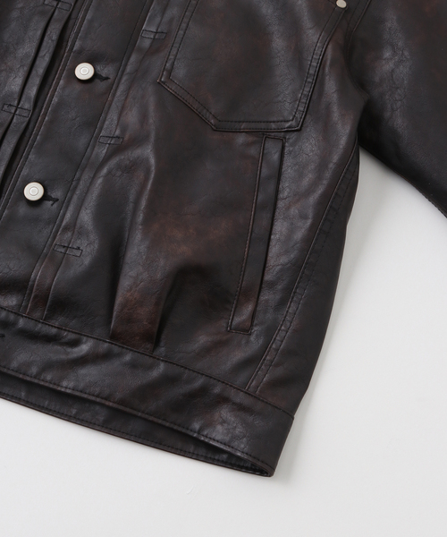 JOINT WORKS（ジョイントワークス）の「フェードレザー トラッカーブルゾン / Faded Faux Leather Tracker Blouson（ブルゾン・メンズ・ブラック/ブラウン・MEDIUM/LARGE）」の8枚目の写真