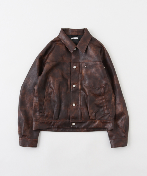 JOINT WORKS（ジョイントワークス）の「フェードレザー トラッカーブルゾン / Faded Faux Leather Tracker Blouson（ブルゾン・メンズ・ブラック/ブラウン・MEDIUM/LARGE）」の10枚目の写真