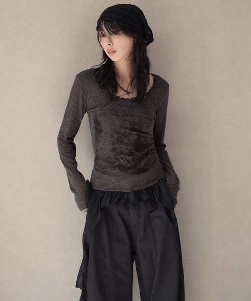 Ulysses(ユリシス)の「アシンメトリーフリルヘムリベットデザインカットソー(Tシャツ/カットソー・レディース・グレー/ダークグレー・F)」の9枚目の写真