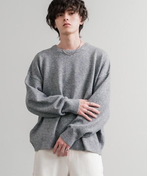 Rocky Monroe(ロッキーモンロー)の「オーバーサイズ ウール混5G天竺ショート丈クルーネックニットセーター(ニット/セーター・メンズ・ブラック/ブルー/グレー/ライトグレー・L/M)」の3枚目の写真