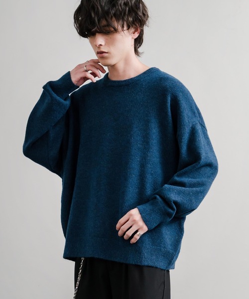 Rocky Monroe(ロッキーモンロー)の「オーバーサイズ ウール混5G天竺ショート丈クルーネックニットセーター(ニット/セーター・メンズ・ブラック/ブルー/グレー/ライトグレー・L/M)」の4枚目の写真