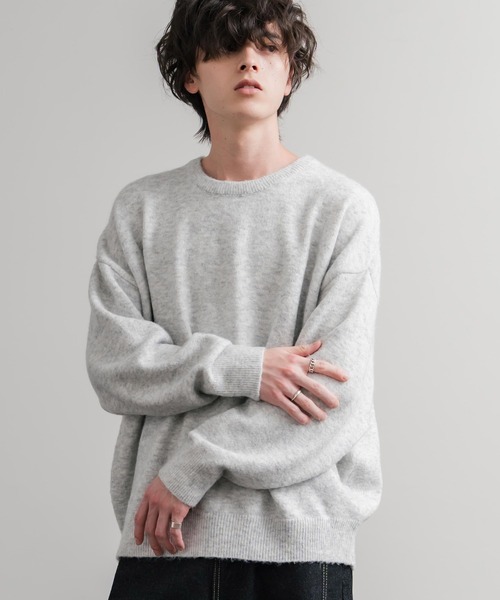 Rocky Monroe(ロッキーモンロー)の「オーバーサイズ ウール混5G天竺ショート丈クルーネックニットセーター(ニット/セーター・メンズ・ブラック/ブルー/グレー/ライトグレー・L/M)」の2枚目の写真