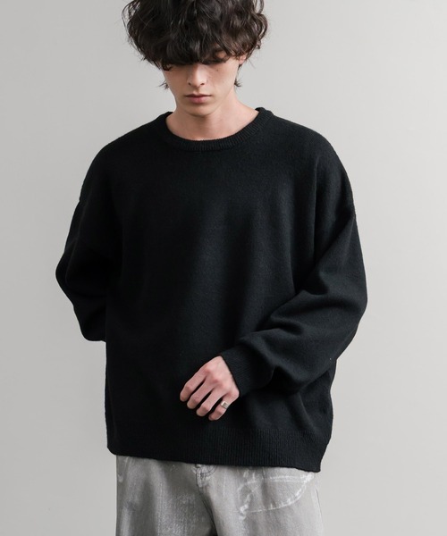 Rocky Monroe(ロッキーモンロー)の「オーバーサイズ ウール混5G天竺ショート丈クルーネックニットセーター(ニット/セーター・メンズ・ブラック/ブルー/グレー/ライトグレー・L/M)」の6枚目の写真