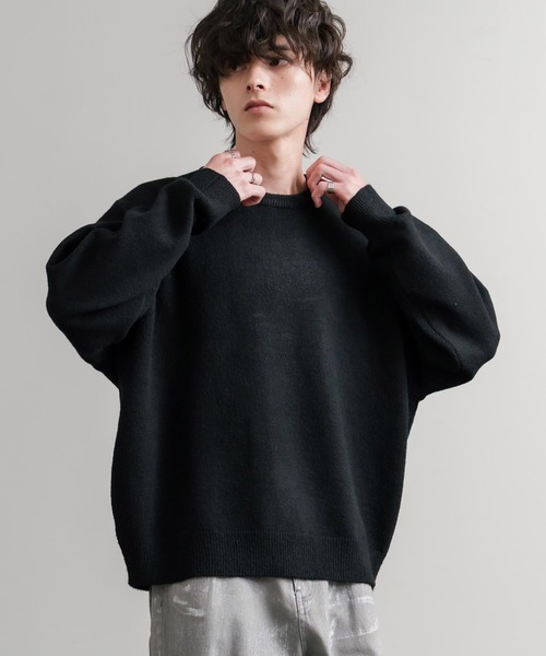 Rocky Monroe(ロッキーモンロー)の「オーバーサイズ ウール混5G天竺ショート丈クルーネックニットセーター(ニット/セーター・メンズ・ブラック/ブルー/グレー/ライトグレー・L/M)」の7枚目の写真